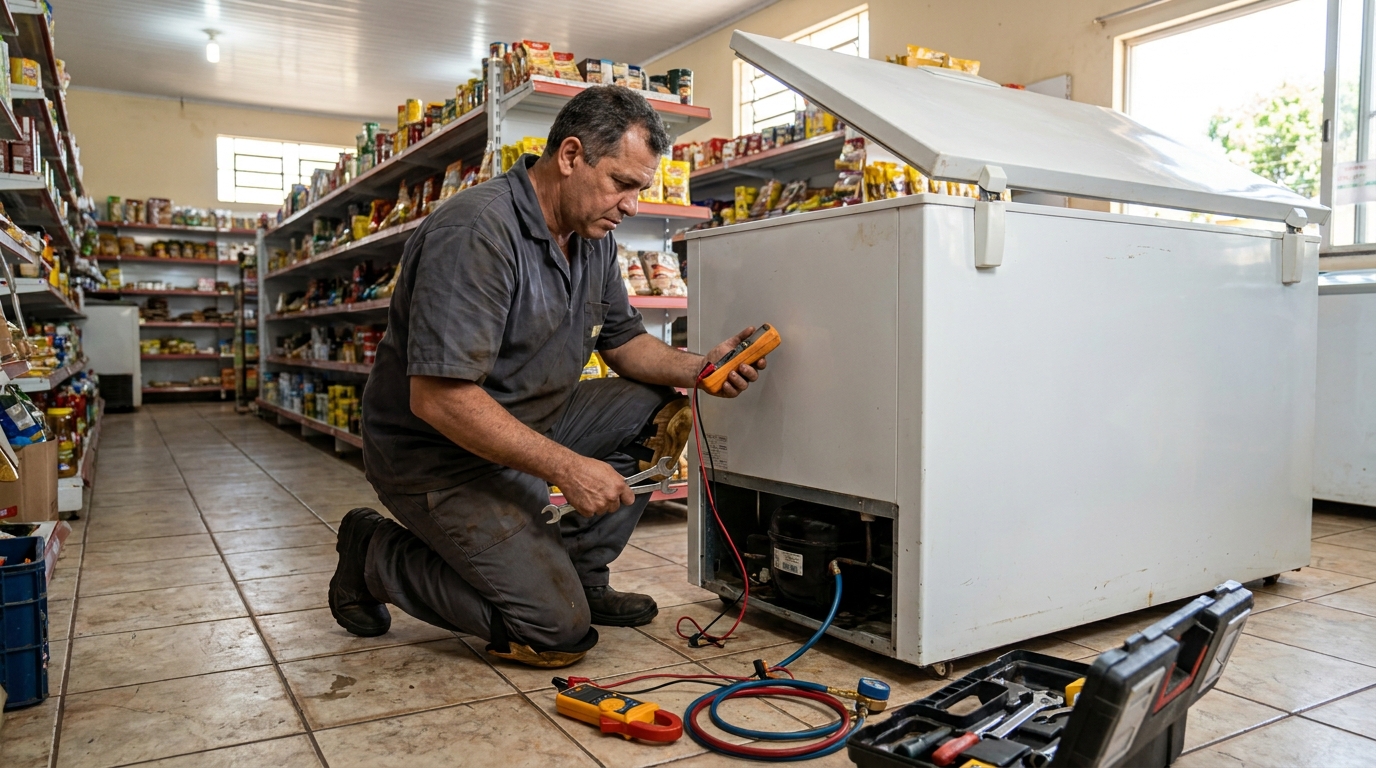 Troca de termostato de freezer em atendimento em Aracaju‑SE